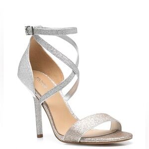Michael Kors Astrid Strappy High Heel Sandal in Silver and Gold Glitter - NWT